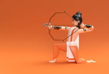 Lord Rama Arrow ve Bow Navratri Hint Posteri Festivali, 3 boyutlu çizim tasarımı.