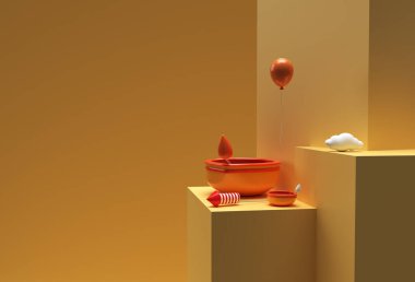 3D Render Oil lambası - Diwali Festiva Reklam Tasarımı için Minimum Podyum Sahnesi Diya Sahnesi.