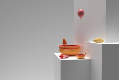 3D Render Oil lambası - Diwali Festiva Reklam Tasarımı için Minimum Podyum Sahnesi Diya Sahnesi.