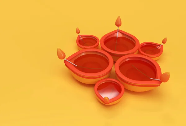 Lâmpada Óleo Diya Festival Diwali Ilustração Renderização — Fotografia de Stock