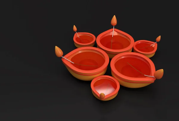 オイルランプ Diya Diwali Festival 3Dレンダリングイラスト — ストック写真