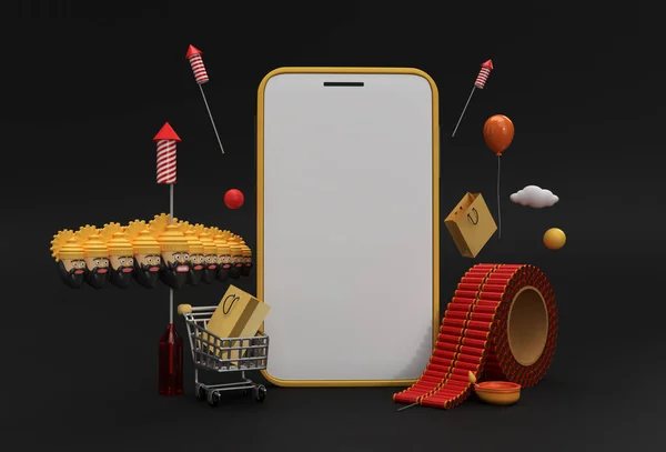 Render Dussehra Celebration Diwali Minimalistische Moderne Mockup Smartphones Voor Presentatie — Stockfoto