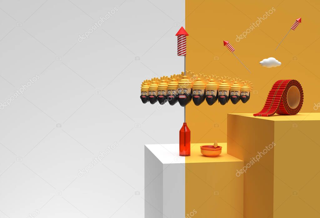 3D Render Dussehra Celebration Scene of Minimal Podium Scene for Display Products Advertising Design.