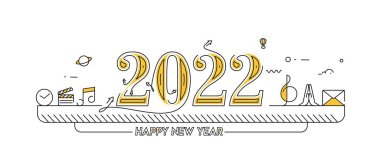Mutlu yıllar 2022 Metin Tipografi Tasarım Müzik elemanı, Vektör illüstrasyonu.