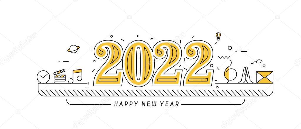 Happy New Year 2022 Text Typography Design music element , Vector illustration.