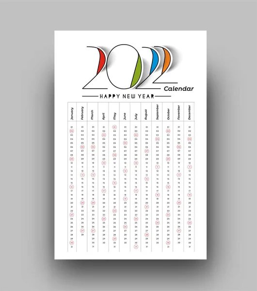 Ευτυχισμένο Νέο Έτος 2022 Ημερολόγιο Πρωτοχρονιά Στοιχεία Σχεδιασμού Διακοπών Για — Διανυσματικό Αρχείο
