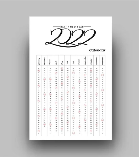 Feliz Ano Novo 2022 Calendário Ano Novo Elementos Design Férias — Vetor de Stock