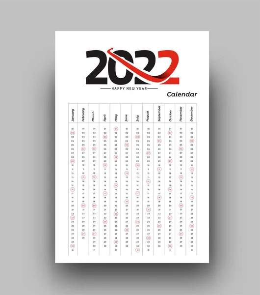 Gott Nytt 2022 Kalender Nyår Semesterdesign Element För Semesterkort Kalender — Stock vektor