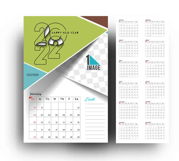 Šťastný Nový Rok 2022 Kalendář Nový Rok Prvky Prázdninového Designu — Stockový vektor