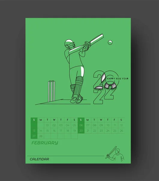 Feliz Ano Novo 2022 Cricket Calendar Ano Novo Elementos Design — Vetor de Stock