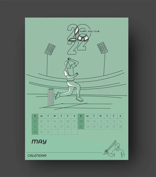 Feliz Año Nuevo 2022 Calendario Cricket Año Nuevo Elementos Diseño — Archivo Imágenes Vectoriales