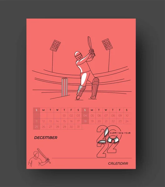 Gelukkig Nieuwjaar 2022 Cricket Kalender Nieuwjaar Vakantie Design Elementen Voor — Stockvector