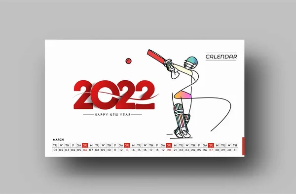 Happy New Year 2022 Cricket Calendar New Year Holiday Design — Stock Vector