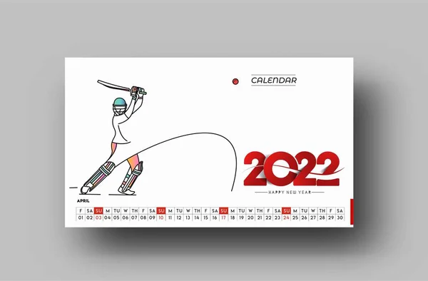 Feliz Año Nuevo 2022 Calendario Cricket Año Nuevo Elementos Diseño — Archivo Imágenes Vectoriales