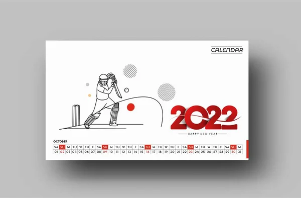 Feliz Ano Novo 2022 Cricket Calendar Ano Novo Elementos Design — Vetor de Stock