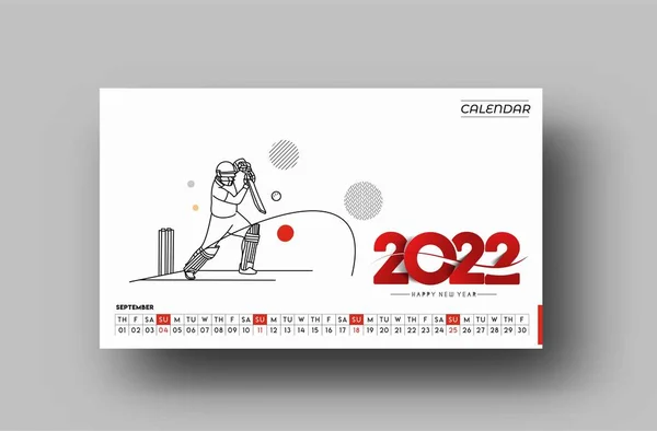 Feliz Ano Novo 2022 Cricket Calendar Ano Novo Elementos Design —  Vetores de Stock