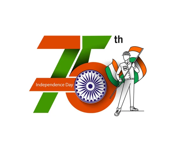 75Th Years Anniversary Celebration Man Hand Holding Indian Flag Isolated — Stock Vector