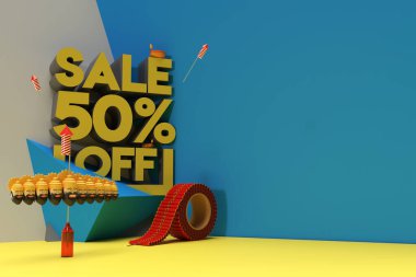 3D Render Diwali% 50 indirimli İndirim Ekran Ürünleri Reklamı. Flyer Poster İllüstrasyon Tasarımı.