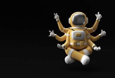 3D Render Spaceman Astronot Yoga Hareketleri 3D Resim Tasarımı.