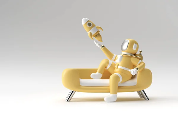 Render Spaceman Astronaut Sitter Soffan Med Flygande Raket Illustration Design — Stockfoto