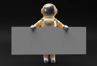 Siyah Arkaplanda Beyaz Sancak Tutan 3D Render Astronot.