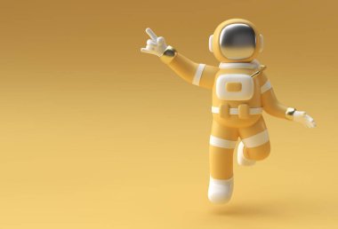 3d Render Spaceman Astronot El İşaret Parmak Hareketi 3d Resim Tasarımı.