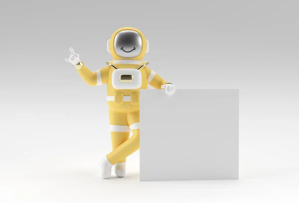 Render Astronaut Тримає Білий Банер Білому Тлі — стокове фото