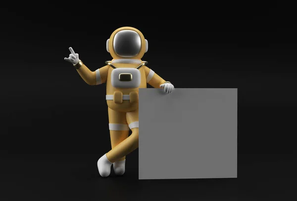 Render Astronauta Con Uno Stendardo Bianco Sfondo Nero — Foto Stock