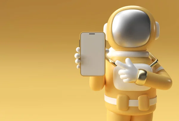 Astronaut Hand Pointing Finger Smartphone Tom Skärm Mall Abstrakt Trendig — Stockfoto