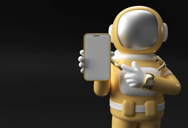 Plantilla Pantalla Blanco Para Smartphone Astronaut Hand Pointing Finger Maqueta — Foto de Stock