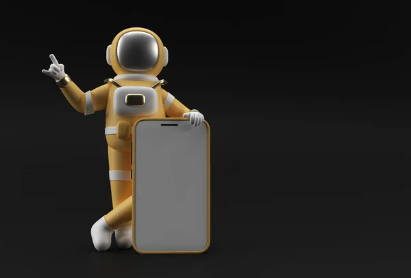 Plantilla Pantalla Blanco Para Smartphone Astronaut Hand Pointing Finger Maqueta — Foto de Stock