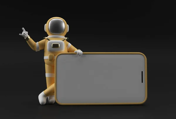 Astronauta Mão Apontando Dedo Modelo Tela Branco Smartphone Abstrato Moda — Fotografia de Stock