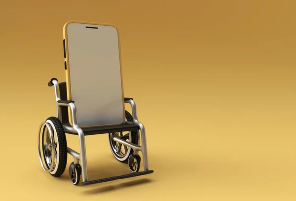 Invalidní Vozík Prázdným Smartphonem Izolovaný Vykreslování — Stock fotografie