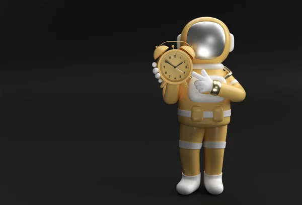 Render Spaceman Astronauta Com Alarme Relógio Design Ilustração — Fotografia de Stock