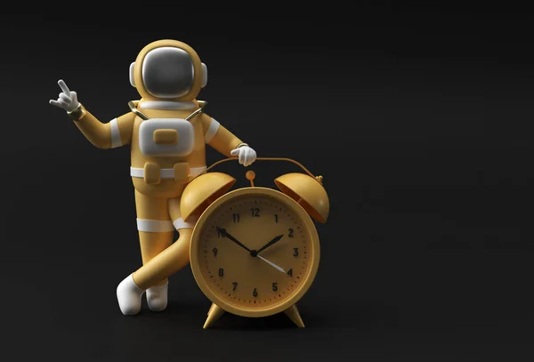 Astronauta Renderizado Astronauta Con Reloj Despertador Ilustración Diseño —  Fotos de Stock