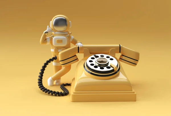 Render Spaceman Astronaut Викликає Жест Старим Телефоном Ілюстрація Дизайн — стокове фото