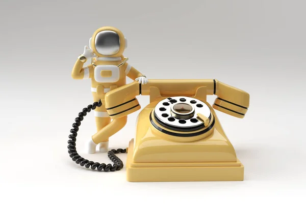Render Raumfahrer Astronaut Anrufgeste Mit Altem Telefon Illustration Design — Stockfoto