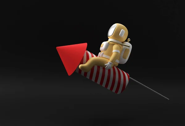 Renderizar Astronauta Voando Com Foguete Ilustração Design — Fotografia de Stock