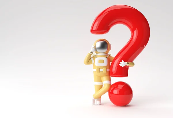 Render Astronaut Question Mark Think Disappointment Tired Caucasian Gesture Illustration — Stock Photo, Image