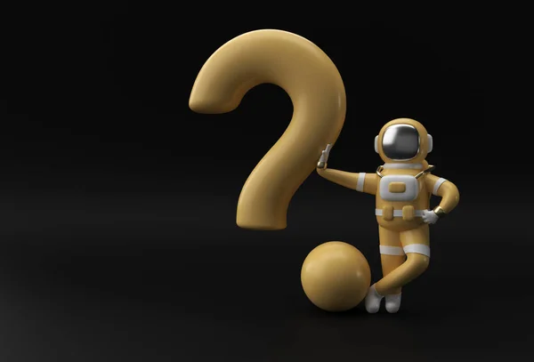 Render Astronaut Standing Question Mark Illustration Design — Stock Photo, Image