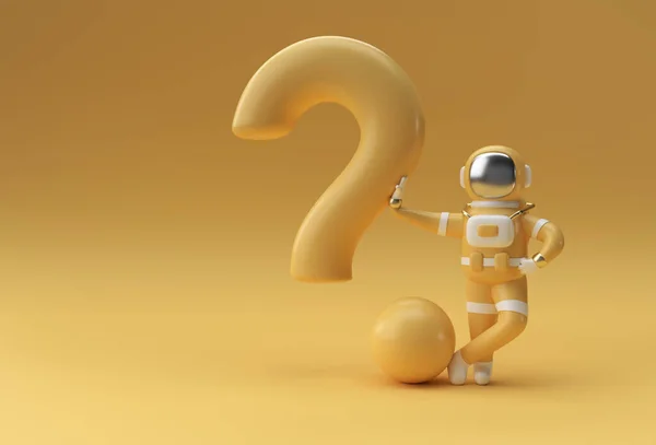 Render Astronaut Standing Question Mark Illustration Design — Stock Photo, Image