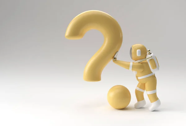 Render Astronaut Pushing Question Mark Illustration Design — Stock Photo, Image