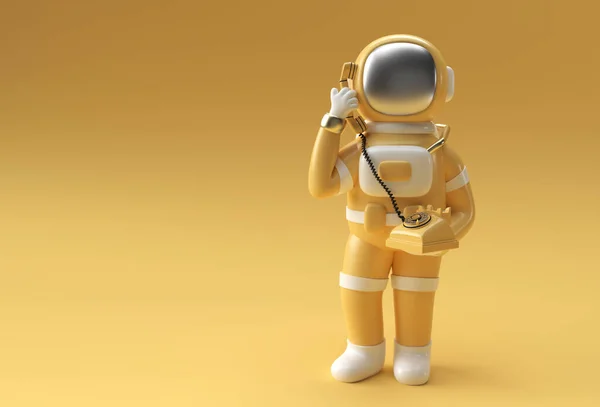 Renderizado Astronauta Gesto Llamada Con Viejo Teléfono Ilustración Diseño —  Fotos de Stock