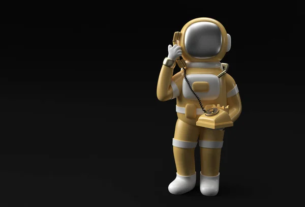 Render Astronaut Anrufgeste Mit Altem Telefon Illustration Design — Stockfoto