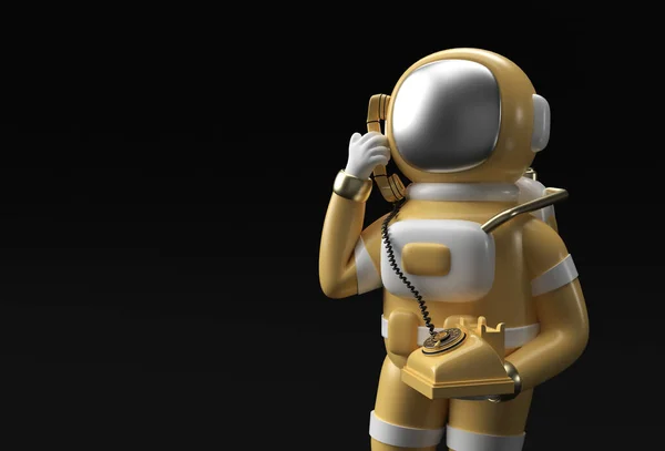 Renderizado Astronauta Gesto Llamada Con Viejo Teléfono Ilustración Diseño —  Fotos de Stock
