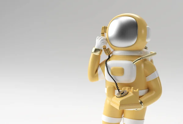 Render Astronaut Anrufgeste Mit Altem Telefon Illustration Design — Stockfoto