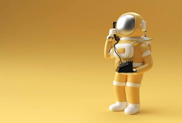 Renderizado Astronauta Gesto Llamada Con Viejo Teléfono Ilustración Diseño —  Fotos de Stock