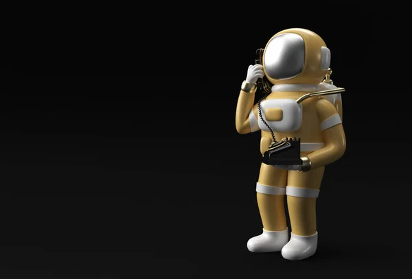 Render Astronauta Chiamata Gesto Con Vecchio Telefono Illustrazione Design — Foto Stock