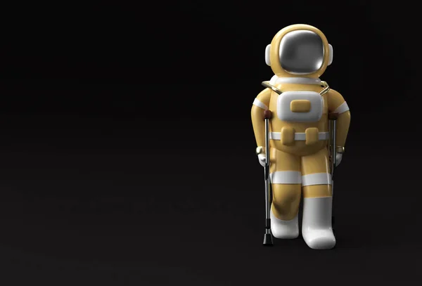 Render Astronaut Disabled Using Crutches Walk Illustration Design — Stock Photo, Image
