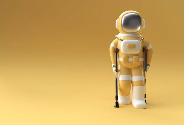 Render Astronaut Disabled Using Crutches Walk Illustration Design — Stock Photo, Image